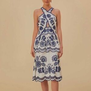 $360 NWT farm rio blue and white eyelet midi dress